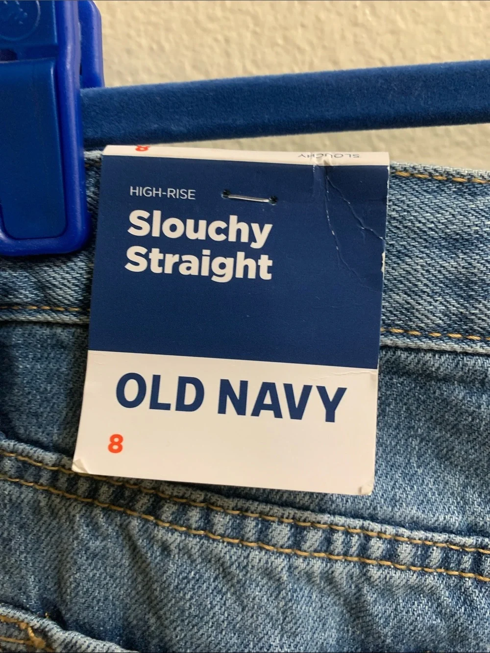 Old Navy High-Rise Slouchy Straight Adjustable Waist Jeans Size 8 Raw Hem New